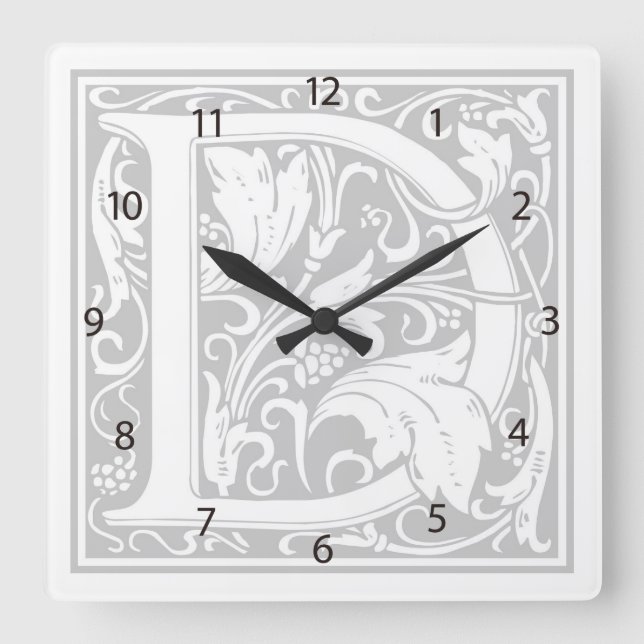 William Morris Alphabet "D" Square Wall Clock Fyrkantig Klocka (Framsida)