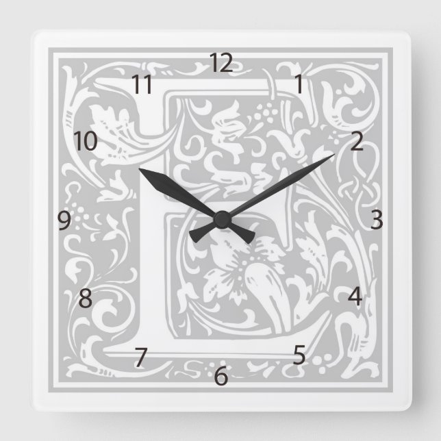 William Morris Alphabet "E" Square Wall Clock Fyrkantig Klocka (Framsida)