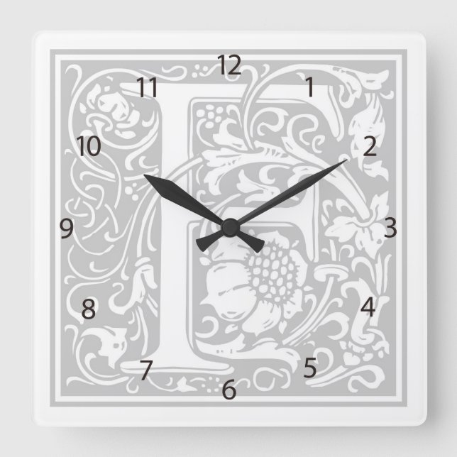 William Morris Alphabet "F" Square Wall Clock Fyrkantig Klocka (Framsida)