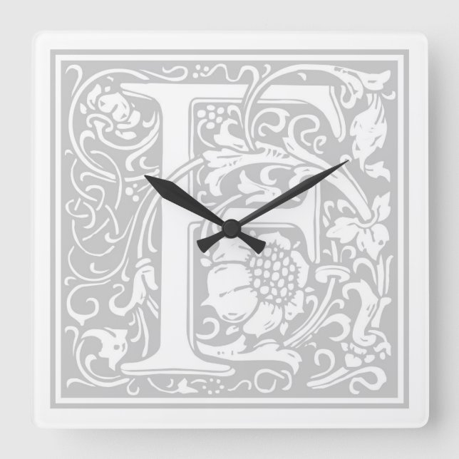 William Morris Alphabet "F" Square Wall Clock Fyrkantig Klocka (Framsida)