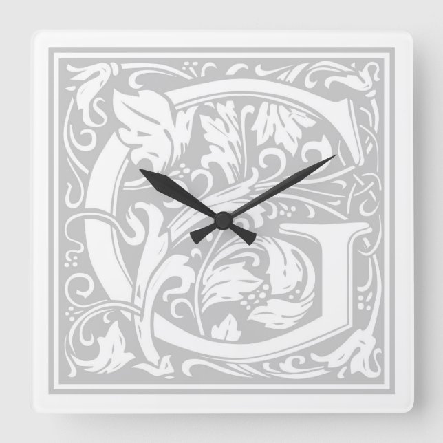 William Morris Alphabet "G" Square Wall Clock Fyrkantig Klocka (Framsida)