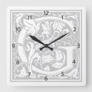 William Morris Alphabet "G" Square Wall Clock Fyrkantig Klocka