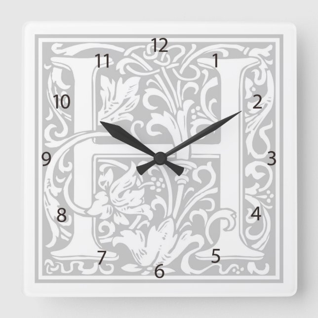William Morris Alphabet "H" Square Wall Clock Fyrkantig Klocka (Framsida)