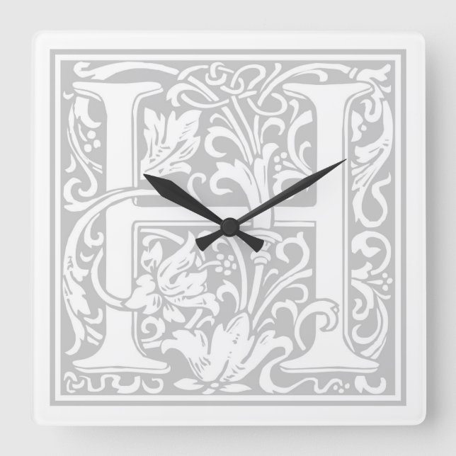 William Morris Alphabet "H" Square Wall Clock Fyrkantig Klocka (Framsida)