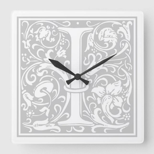 William Morris Alphabet "I" Square Wall Clock Fyrkantig Klocka (Framsida)