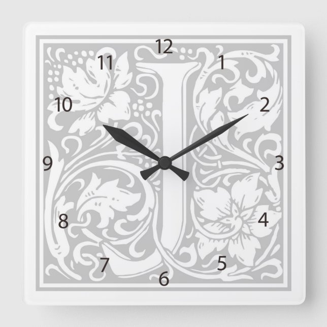 William Morris Alphabet "J" Square Wall Clock Fyrkantig Klocka (Framsida)