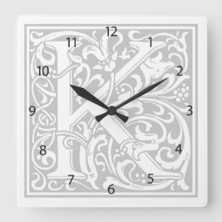William Morris Alphabet "K" Square Wall Clock Fyrkantig Klocka