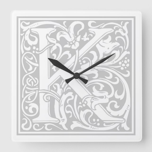 William Morris Alphabet "K" Square Wall Clock Fyrkantig Klocka (Framsida)