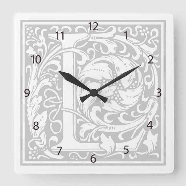 William Morris Alphabet "L" Square Wall Clock Fyrkantig Klocka (Framsida)