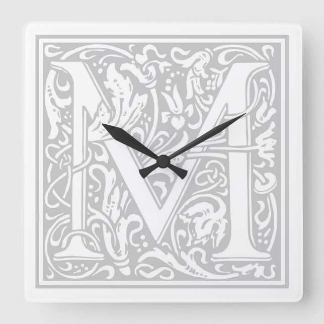 William Morris Alphabet "M" Square Wall Clock Fyrkantig Klocka (Framsida)