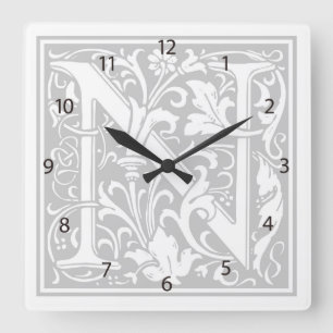 William Morris Alphabet "N" Square Wall Clock Fyrkantig Klocka