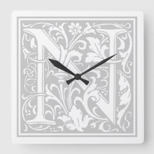 William Morris Alphabet "N" Square Wall Clock Fyrkantig Klocka