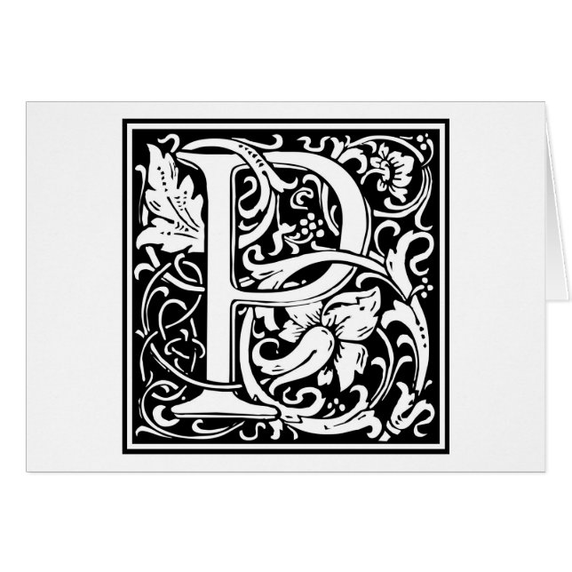 William Morris Alphabet "P" Hälsningskort (Framsidan Horizontal)