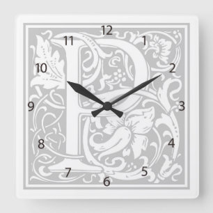 William Morris Alphabet "P" Square Wall Clock Fyrkantig Klocka