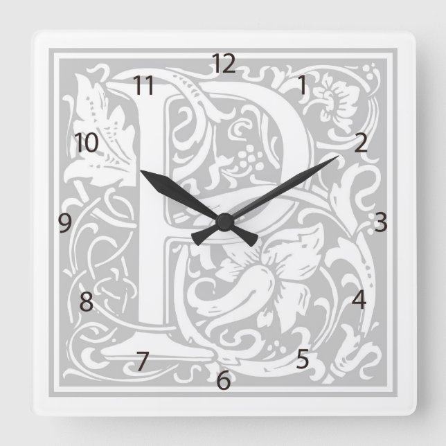 William Morris Alphabet "P" Square Wall Clock Fyrkantig Klocka (Framsida)