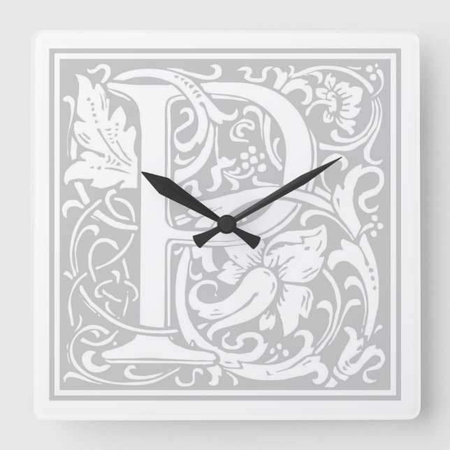 William Morris Alphabet "P" Square Wall Clock Fyrkantig Klocka (Framsida)