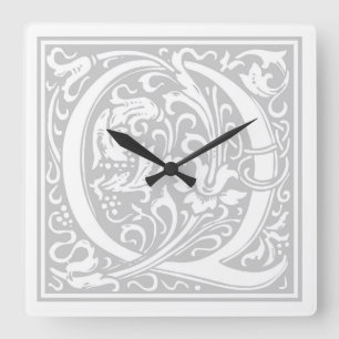 William Morris Alphabet "Q" Square Wall Clock Fyrkantig Klocka