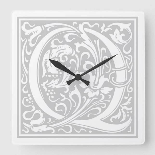 William Morris Alphabet "Q" Square Wall Clock Fyrkantig Klocka (Framsida)