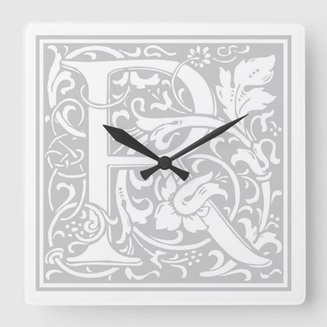 William Morris Alphabet "R" Square Wall Clock Fyrkantig Klocka (Framsida)