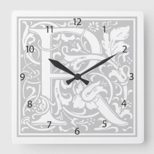 William Morris Alphabet "R" Square Wall Clock Fyrkantig Klocka
