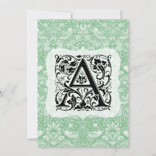 William Morris Alphabet Strawberry Thief Grönt Tack Kort