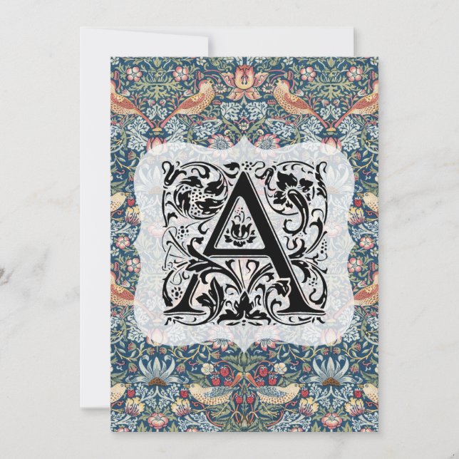 William Morris Alphabet Strawberry Thief Navy Blue Tack Kort (Framsida)