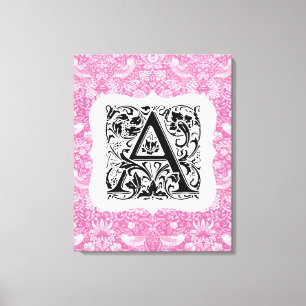 William Morris Alphabet Strawberry Thief Rosa Canvastryck