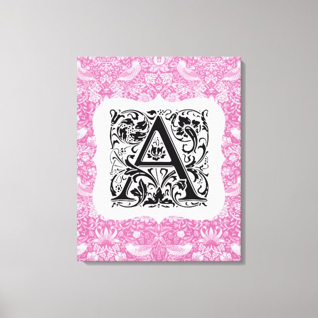 William Morris Alphabet Strawberry Thief Rosa Canvastryck (Framsida)