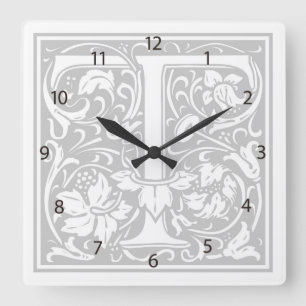 William Morris Alphabet "T" Square Wall Clock Fyrkantig Klocka