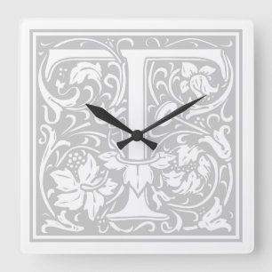 William Morris Alphabet "T" Square Wall Clock Fyrkantig Klocka