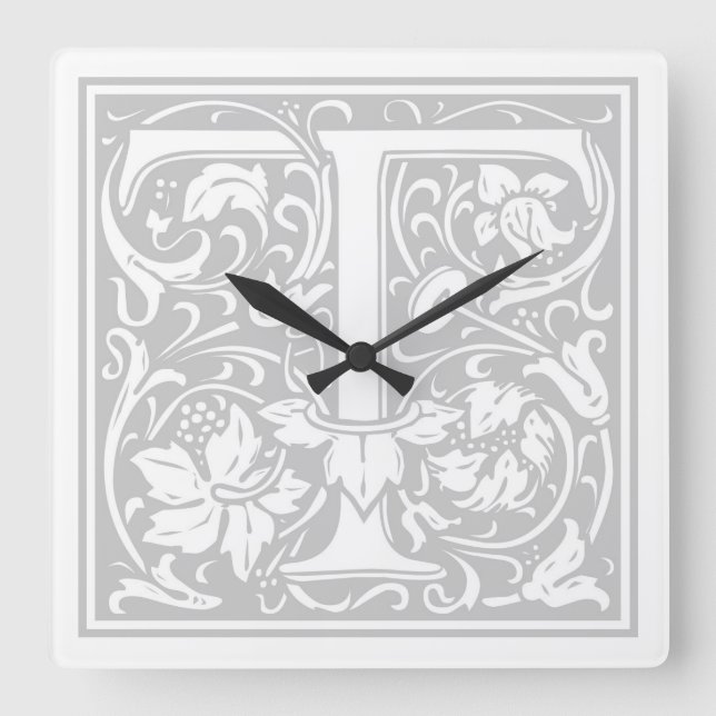 William Morris Alphabet "T" Square Wall Clock Fyrkantig Klocka (Framsida)