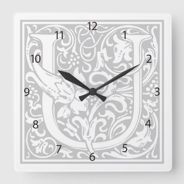 William Morris Alphabet "U" Square Wall Clock Fyrkantig Klocka (Framsida)