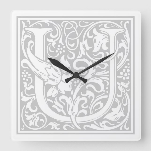 William Morris Alphabet "U" Square Wall Clock Fyrkantig Klocka (Framsida)