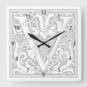 William Morris Alphabet "V" Square Wall Clock Fyrkantig Klocka