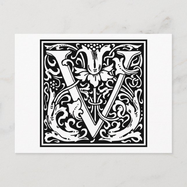 William Morris Alphabet ’V’ Vykort (Framsida)