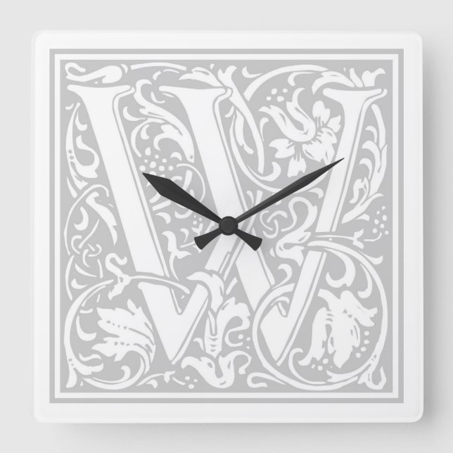 William Morris Alphabet "W" Square Wall Clock Fyrkantig Klocka (Framsida)