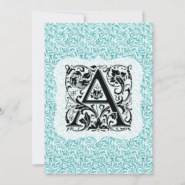 William Morris Alphabet Willow Bough Aqua Teal Tack Kort (Framsida)