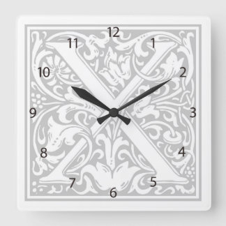 William Morris Alphabet "X" Square Wall Clock Fyrkantig Klocka