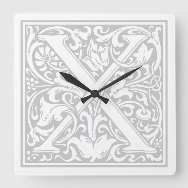 William Morris Alphabet "X" Square Wall Clock Fyrkantig Klocka (Framsida)