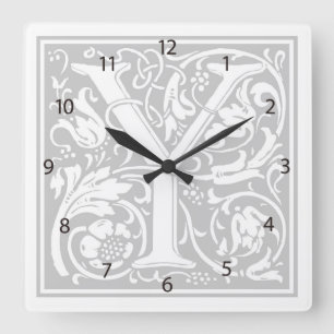 William Morris Alphabet "Y" Square Wall Clock Fyrkantig Klocka