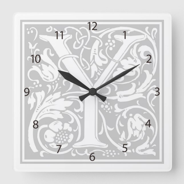 William Morris Alphabet "Y" Square Wall Clock Fyrkantig Klocka (Framsida)