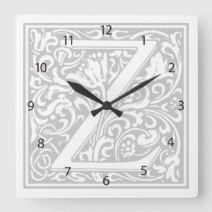 William Morris Alphabet "Z" Square Wall Clock Fyrkantig Klocka