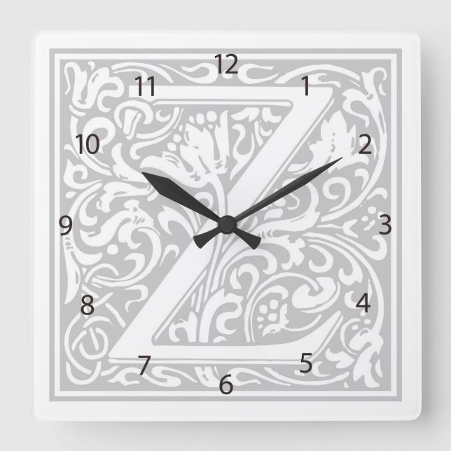 William Morris Alphabet "Z" Square Wall Clock Fyrkantig Klocka (Framsida)