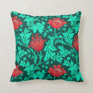 William Morris anemon, djupt - rött och turkos Kudde
