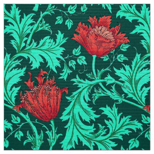 William Morris anemon, djupt - rött och turkos Tyg