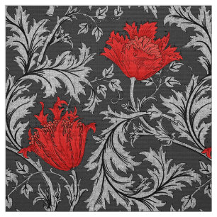 William Morris anemon, grått/grå färg och rött Tyg