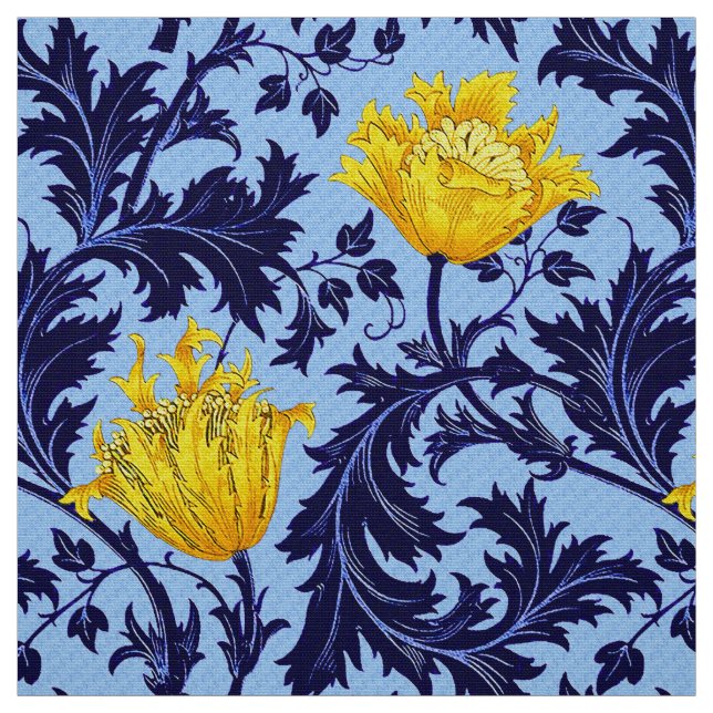 William Morris anemon, marin och senapsgult Tyg (Provkarta)