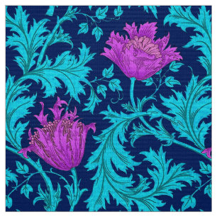 William Morris anemon, marin, turkos & magenta Tyg