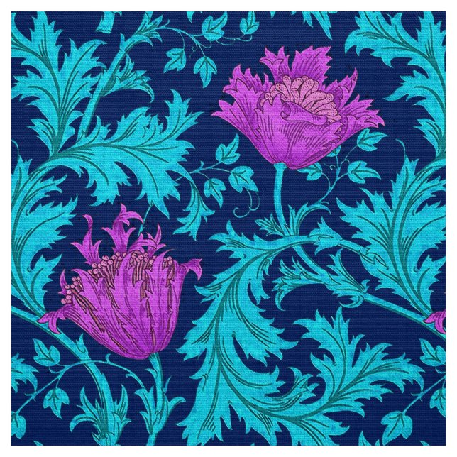 William Morris anemon, marin, turkos & magenta Tyg (Provkarta)