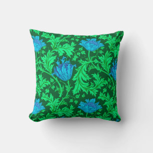 William Morris anemon, smaragdgrönt och blått Kudde